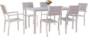Set Tavolo E Sedie Da Giardino In Acciaio E Doghe In Resina Assos Beige