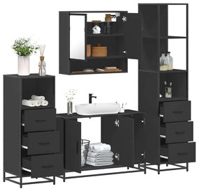 Set Mobili Da Bagno 4 Pz Nero İn Legno Multistrato /