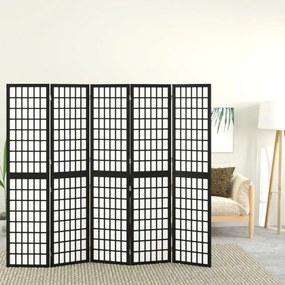 Divisorio Pieghevole 5 Pannelli Stile Giapponese 200x170cm Nero /