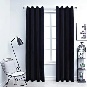 Tende Oscuranti Con Anelli 2 Pz Nere İn Velluto 140x225 Cm /
