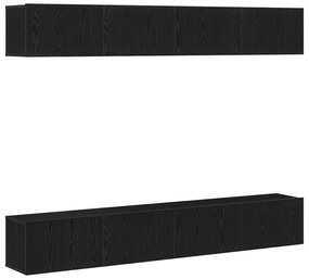 Set di mobili per tv a parete in 4 pezzi di  in legno ingegnerizzato nero rovere