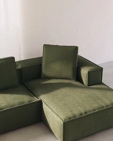 Kave Home - Divano Blok 3 posti chaise longue destra in velluto a coste spesse verde 300 cm
