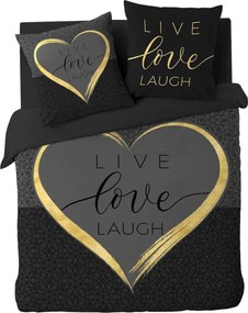 Set copripiumino e federa nero in cotone per letto matrimoniale 200x200 cm Crazy Love – douceur d'intérieur