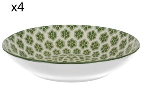 Set 4 piatti fondi geometria fiori verde porcellana Hanami