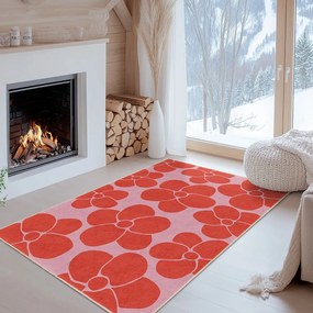 Passatoia rossa e rosa lavabile 80x200 cm Poppy Fields – Mila Home