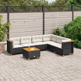 Set divani da giardino con cuscini 7pz nero polyrattan