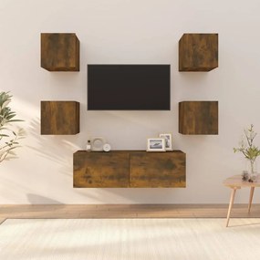Set Di Mobili Tv A Parete Rovere Fumo İn Legno Multistrato /