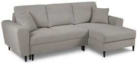 Divano angolare grigio chiaro allungabile e con contenitore (con penisola a destra/con chaise lounge) con rivestimento in bouclé Kyoto – Cosmopolitan Design