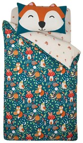 Set copripiumino e federa da bambini verde e beige per letto matrimoniale 200x200 cm Fox and Woodland Friends – Catherine Lansfield