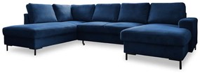 Divano letto angolare in velluto a coste blu scuro (angolo sinistro) Lofty Lilly - Miuform