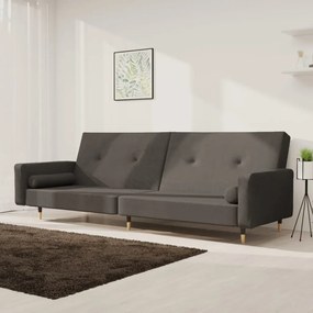 Divano Letto A 2 Posti Con 2 Cuscini Grigio Scuro İn Velluto /