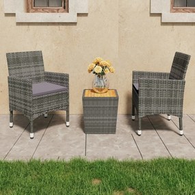 Set Da Bistrot 3 Pz İn Polyrattan E Legno Acacia Grigio /
