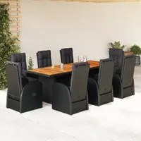 Set da Pranzo da Giardino 9 pz con Cuscini Nero in Polyrattan 3277651