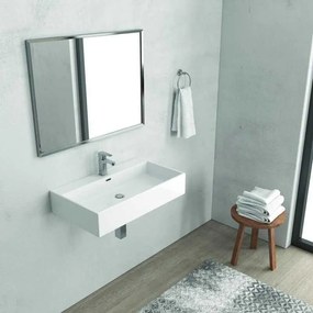 Kamalu - lavabo sospeso 60 cm squadrato in ceramica bianca | litos-