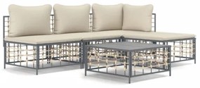 Set Divani da Giardino 5 pz con Cuscini Antracite in Polyrattan