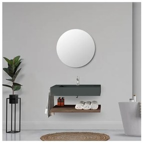 Lavabo Sospeso Antracite 80 Cm Con Mensola Effetto Legno E Specchio - Roma