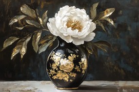 Stampa su tela – Imitazione di pittura a olio di fiore nel vaso