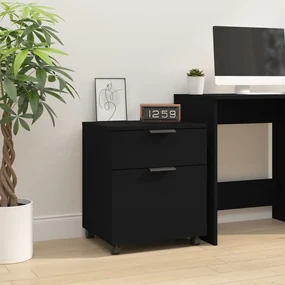 Schedario Con Ruote Nero 45x38x54 Cm İn Legno Multistrato /