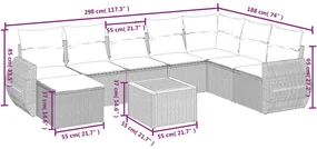 Set divano da giardino 9 pz con cuscini grigio in polyrattan
