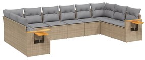 Set Divano da Giardino 10 pz con Cuscini Beige in Polyrattan