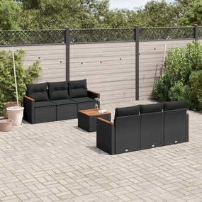 Set divani da giardino con cuscini 7pz nero polyrattan