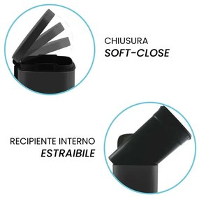 Set pattumiera 5lt a pedale e portascopino in acciaio nero opaco Axin