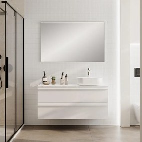 Mobile Linea L120 H55 P45 laccato bianco opaco 2 cassetti a chiusura ammortizzata e top gres calacatta per lavabo in appoggio