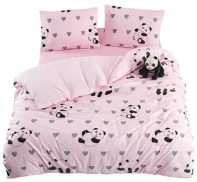 Set copripiumino e federa rosa per letto singolo o esteso con lenzuolo incluso/3 pezzi 160x220 cm Panda – Mila Home