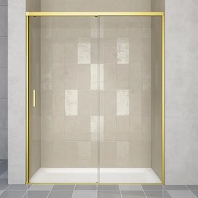 Porta doccia scorrevole L 118-119.5 cm x H 200 cm per nicchia in vetro trasparente SP. 6 mm, profilo dorato, serie Jazz