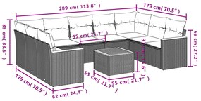 Set Divano da Giardino 10 pz con Cuscini Beige in Polyrattan