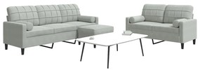 Set Di Divani 3 Pz Con Cuscini E Rinforzi Grigio Chiaro Velluto /