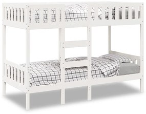 Letto A Castello Bianco 80x200 Cm İn Legno Massello Di Pino /