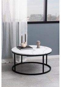 Tavolino rotondo bianco con piano effetto marmo ø 80 cm Spiro - Actona