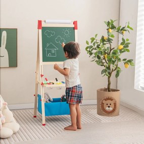 Costway Cavalletto per bambini regolabile in altezza in legno, Cavalletto a doppio lato con rotolo di carta sostituibile