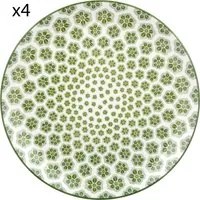 Set 4 piatti piani geometria fiori verde porcellana Hanami
