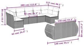 Set divano da giardino 9pz con cuscini grigio chiaro polyrattan