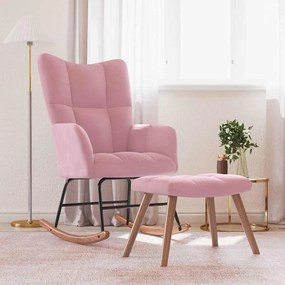 Poltrona A Dondolo Con Poggiapiedi Rosa İn Velluto /