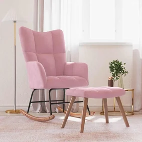 Poltrona A Dondolo Con Poggiapiedi Rosa İn Velluto /