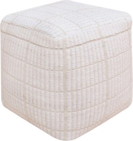 TESSA - pouf in lana avorio con decoro 40 x 40