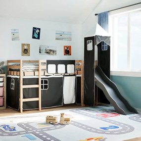 Letto A Soppalco Con Torre Bambini Bianco E Nero 80x200cm Pino /