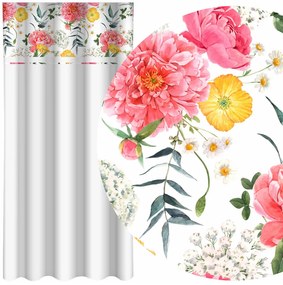 Tenda classica bianca stampata con bellissime peonie rosa Larghezza: 160 cm | Lunghezza: 250 cm