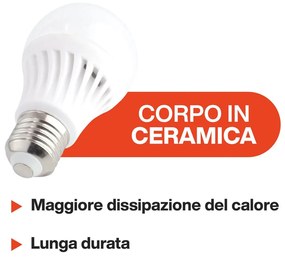 Lampada LED E27 12W Ceramic 125lm/W - No Flickering Colore Bianco Caldo 2.700K