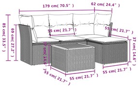 Set Divani da Giardino 5 pz con Cuscini in Polyrattan Nero