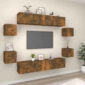 Set Mobili Porta Tv 8pz Rovere Fumo İn Legno Multistrato /