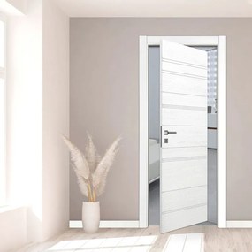 Porta interna rototraslante Mast Incisa in legno laccato colore bianco, L 70 x H 210 cm, apertura reversibile