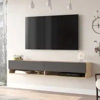 Consolle da Parete 'Laitila' con 2 Ante e Scomparti Mobile Pensile Porta TV 180 cm - Effetto Rovere / Antracite