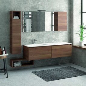 Composizione bagno 155cm sospesa, composta da mobile con lavabo, specchio, colonna e pensile SP-155E - KAMALU
