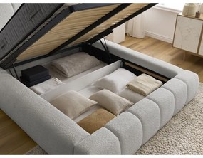 Letto matrimoniale imbottito in grigio chiaro con contenitore con rete inclusa 180x200 cm Denali – Bobochic Paris