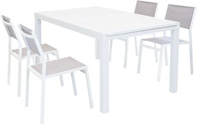 DEXTER - set tavolo in alluminio cm 160/240 x 90 x 75 h con 4 sedie Aulus