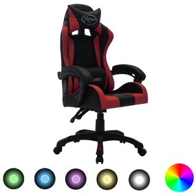 Sedia Da Gaming Con Luci A Led Rgb Rosso Vino E Nera Similpelle /